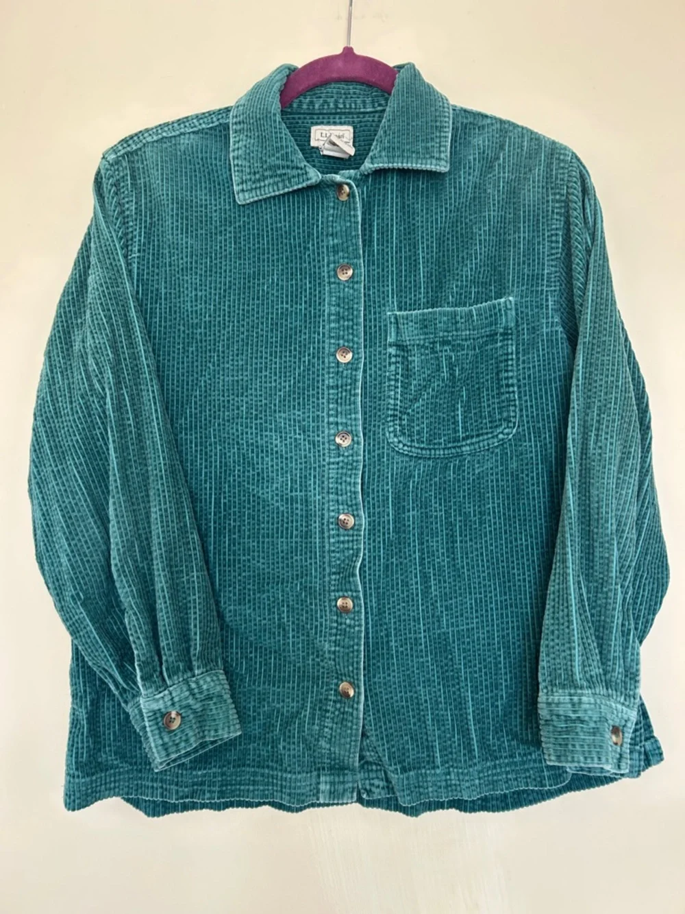 Vintage LL Bean Teal Corduroy Button Down Shirt - Picture 1 of 5